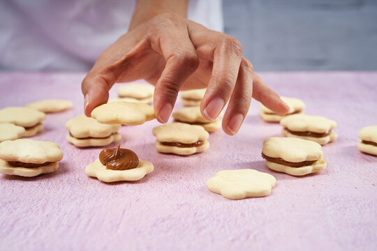Prepared alfajores. Making the delicious cornstarch alfajores