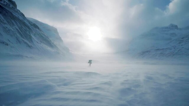 Enduring Extreme Polar Winds Near Edge of Glacier In Canada