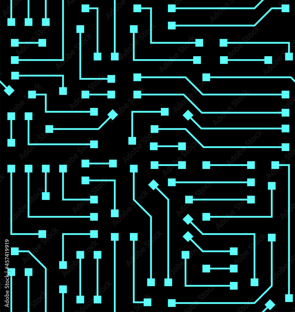 Poster Technology background with micro circuit board. Seamless high tech pattern. IT texture. Stock vector illustration.