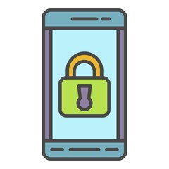 Locked smartphone icon. Outline locked smartphone vector icon color flat isolated on white