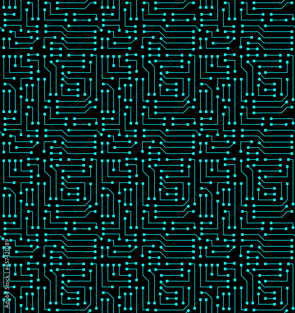Poster Technology background with micro circuit board. Seamless high tech pattern. IT texture. Stock vector illustration.