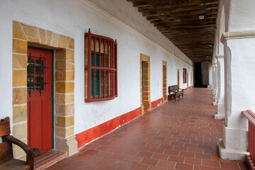 Courtyard of Old Mission Santa Barbara. This church is a Spanish Colonial style mission built in...
