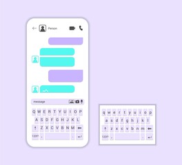 Interface smartphone chat vector template illustration Messenger window SMS messenger mobile app screen Compose dialogues mockup Online chat rooms for websites and mobile applications isolated Flat UI