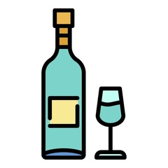 Wine bottle glass icon. Outline wine bottle glass vector icon color flat isolated on white