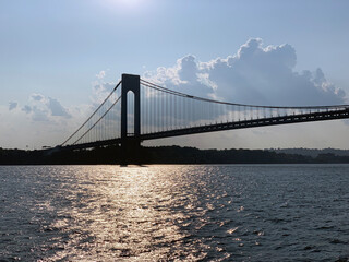 The spectacular Verrazzano bridge from the boat in the sea