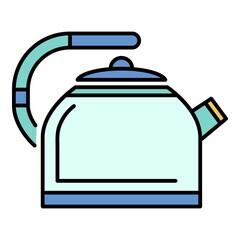 Metal kettle icon. Outline metal kettle vector icon color flat isolated on white