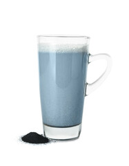 Glass cup of tasty Charcoal Latte on white background