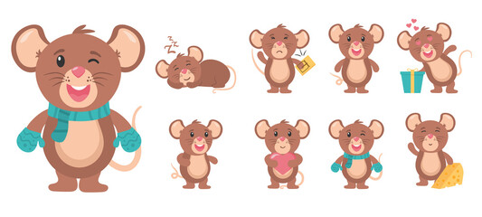 Set cute mice character, mouse cartoon animal.