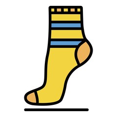 Textile sock icon. Outline textile sock vector icon color flat isolated on white