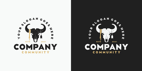 vintage goat head logo, logo for community, hunter, ranch and farm and other