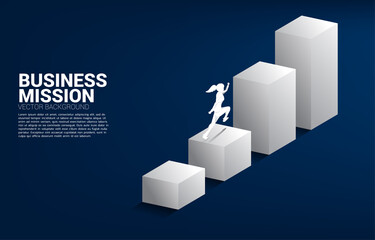 Silhouette of businesswoman running up bar chart. Concept of people ready to up level of career and business.