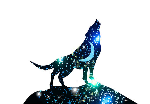 recommend clip art: The wolf symbol howling on the moon. Vector illustration