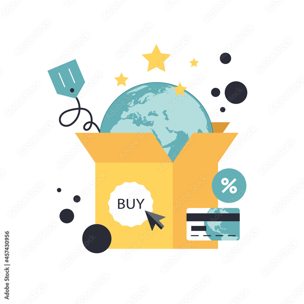 Wall mural on line shopping and payment methods. mobile payments. pay per click and online order. flat vector i
