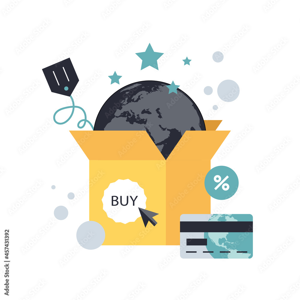 Wall mural on line shopping and payment methods. mobile payments. pay per click and online order. flat vector i
