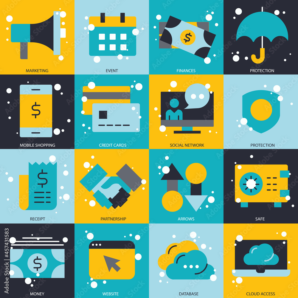 Poster business and technology icon set for website and mobile applications. flat vector illustration