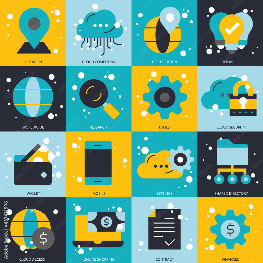 Poster business and technology icon set for website and mobile applications. flat vector illustration