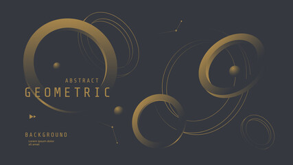 Black and gold background with 3d golden geometric circles. Luxury abstract compositions for poster, banner, flyer. Vector illustration