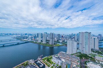 朝の豊洲から見た都市風景 Tokyo city skyline , Japan.