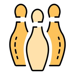 Bowling white pins icon. Outline bowling white pins vector icon color flat isolated on white