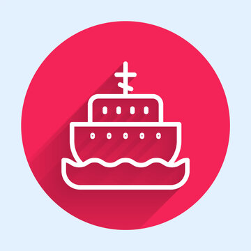 recommend clip art: White line Ark of noah icon isolated with long shadow. Wood big high cargo. Red circle button. Vector
