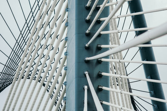 Detail View Of Steel Cables To Suspension Bridge