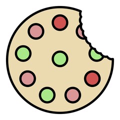Bite sugar cookie icon. Outline bite sugar cookie vector icon color flat isolated on white