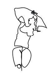 One line drawing of cheerful woman stretching in the morning 
One continuous line drawing of warmup exercise concept.