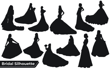 Collection of Bridal silhouettes in different poses set © Adopik