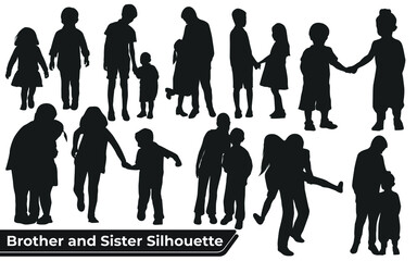 Collection of Brother and Sister Silhouettes in different poses set