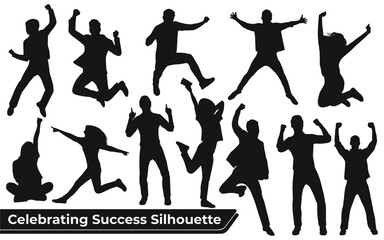 Collection of celebrating success Silhouette in different positions