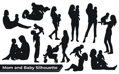 Collection of mom and baby silhouettes in different poses