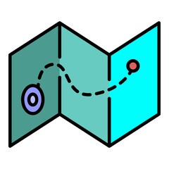 Camp route map icon. Outline camp route map vector icon color flat isolated on white