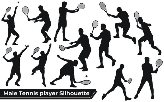 Collection of male Tennis player silhouettes in different poses