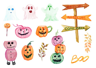 Naklejka premium watercolor halloween pumpkin collection