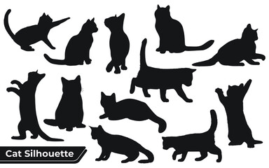 Collection of cats Silhouette in different positions