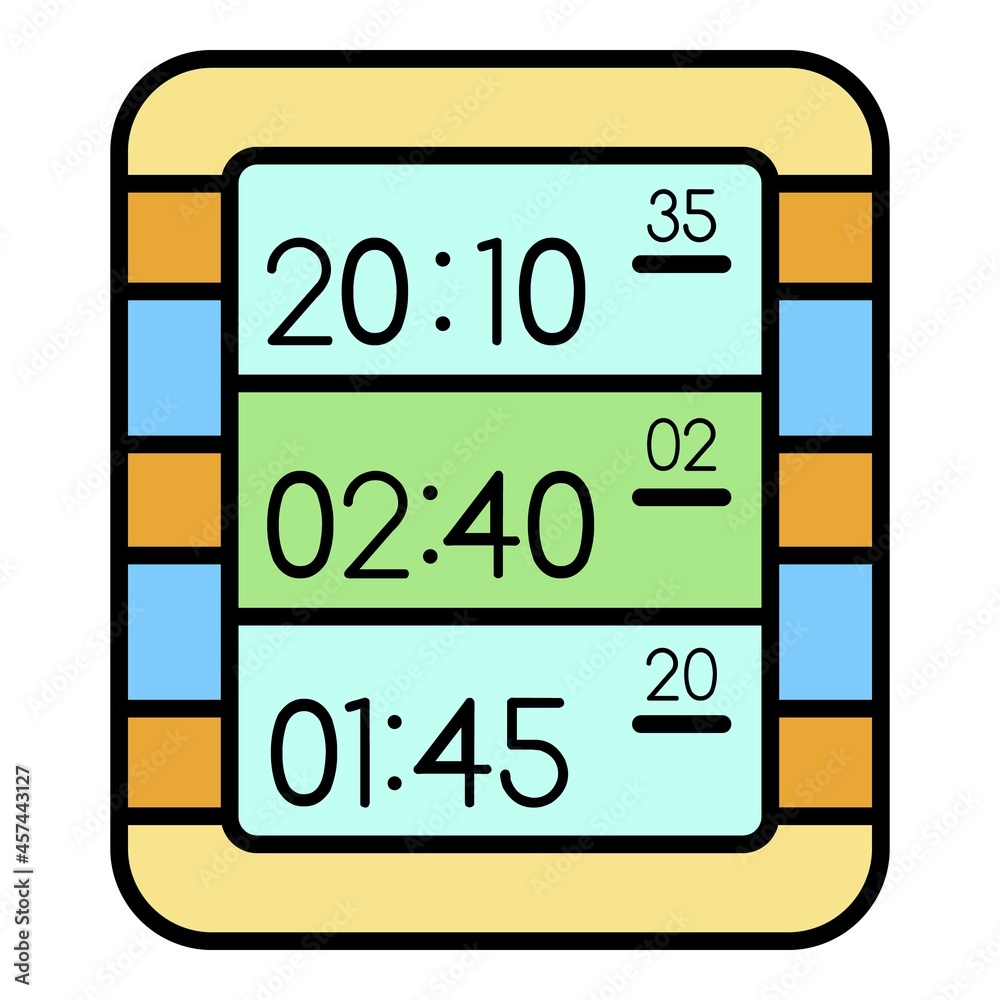 Poster multi display digital clock icon. outline multi display digital clock vector icon color flat isolate