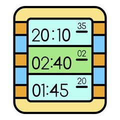 Multi display digital clock icon. Outline multi display digital clock vector icon color flat isolated on white