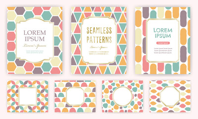カラフルな北欧風アブストラクトシームレスパターンとフレームのお得なセット