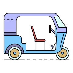 Motor tricycle icon. Outline motor tricycle vector icon color flat isolated on white