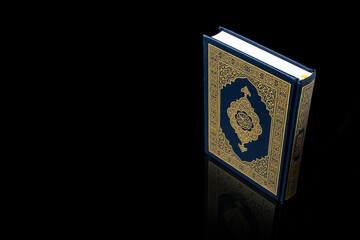 Islamic concept - The Holy Al Quran with written Arabic calligraphy meaning of Al Quran and rosary...