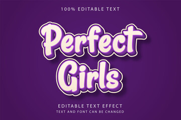 Perfect girls,3 dimension Editable text effect purple gradation cute style