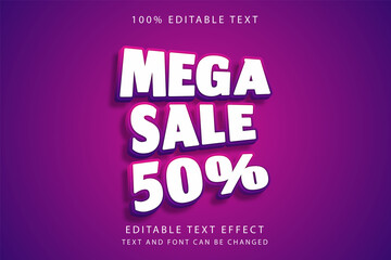 Mega sale 50%,3 dimension editable text effect pink gradation purple cute style