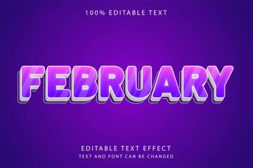 February,3 dimension editable text effect purple gradation pink cute style