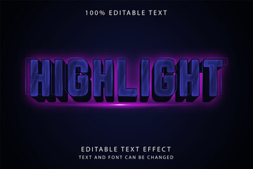 Highlight,3 dimension editable text effect blue gradation neon effect