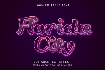 Florida city,3 dimension editable text effect red gradation blue neon layers style effect