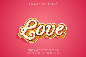 Love,3 dimension editable text effect red gradation yellow shadow style