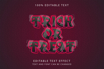 Trick or treat,3 dimension editable text effect grey gradation black pink neon effect