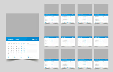 Wall Monthly Calendar 2022. Simple monthly vertical calendar Layout for 2022 year in English.12 months templates. Week starts from Monday and Sunday.