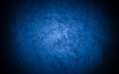 Old wall pattern texture cement blue dark abstract  blue color design are light with black gradient background.