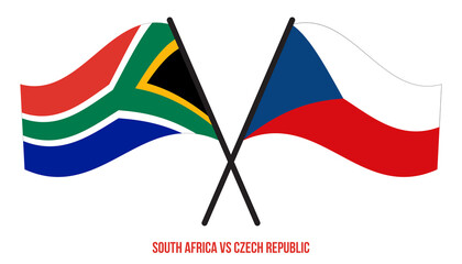 South Africa and Czech Republic Flags Crossed And Waving Flat Style. Official Proportion.